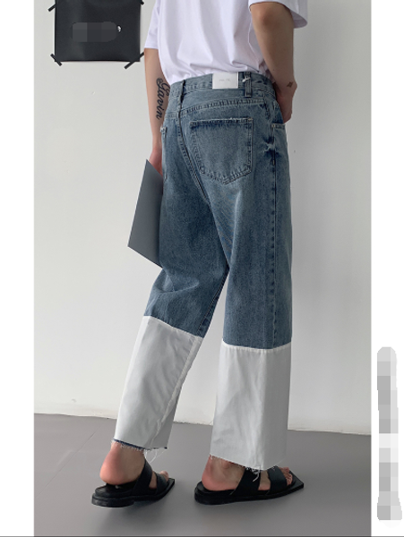 

men 2020 denim collared trousers with personality, Blue