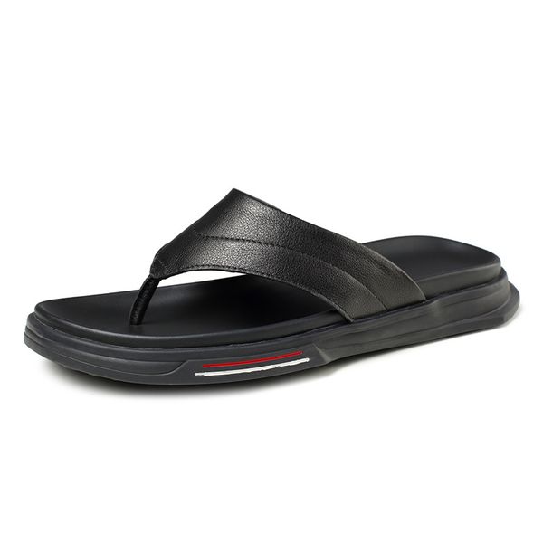 

men summer genuine leather slippers beach white designer flip flops sandals luxury mens slides black non-slip outdoor slipper
