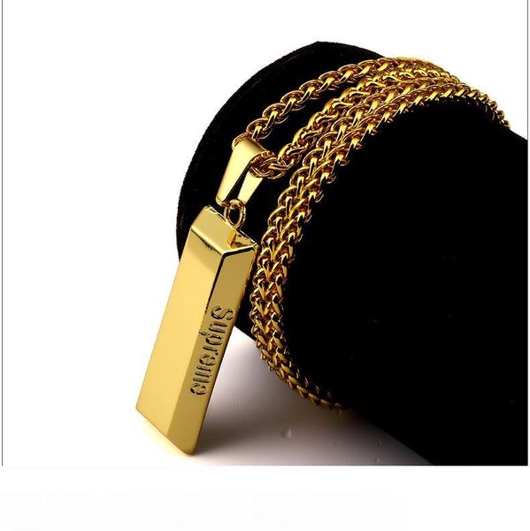 

2016 men jewelry 18k gold plated goldon bar pendant men's necklace punk hip hop long chains women hiphop bijoux, Silver