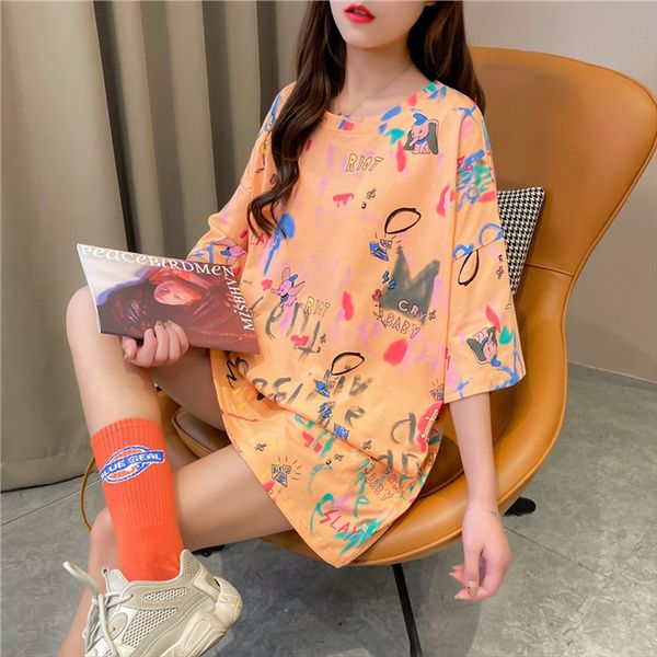 

2020 cotton good quality loose short-sleeved medium-length t-shirt female 2020 cotton good quality loose short-sleeved medium-length t-shirt, White