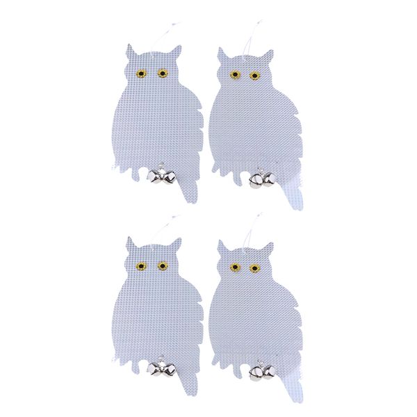 

4x reflective owl decoy & bird repellent scarecrow bird deterrent with bells