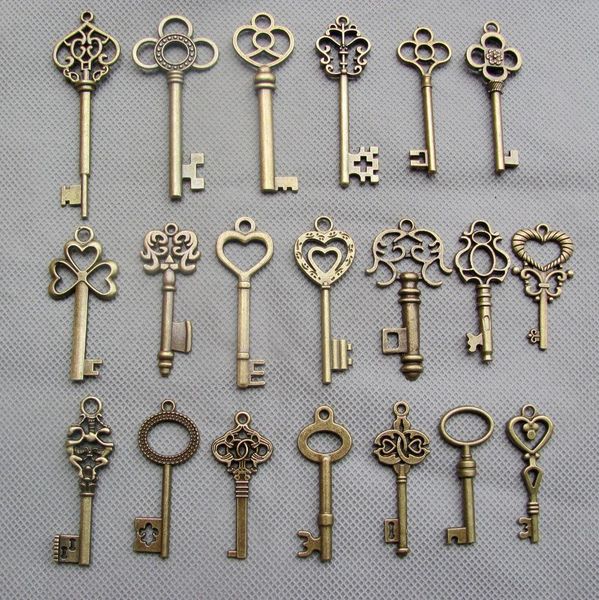 

wholesale-mixed 40pcs antique vintage bronze alloy keys skeleton key pendants charms 34mm-68mm old fahshion keys for sale
