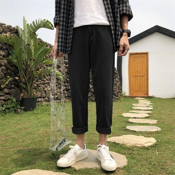 

wholesale 2019 spring autumn boys biker denim jeans loose straight wide leg port wind teenagers casual pants male jeans homme, Blue