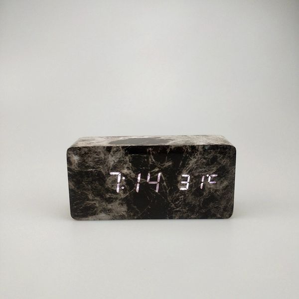 

led marble head road wooden temperature date voice control snooze electronic alarm clock home office creative table clock