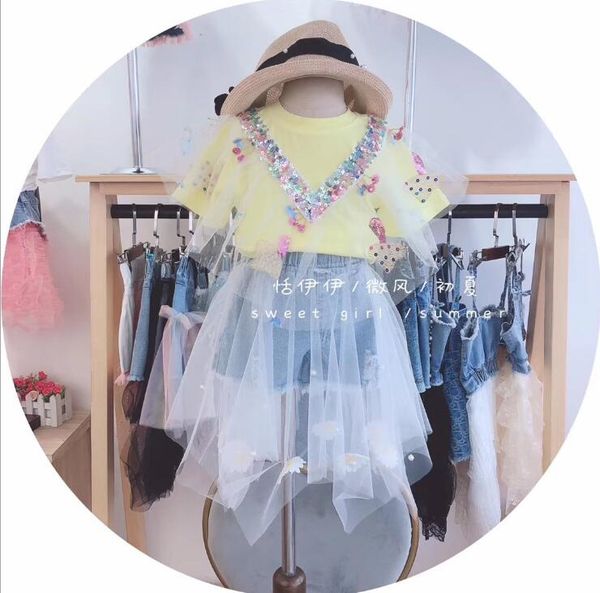 

2020 girls patchwork t-shirt short sleeve fashion summer girls 3-8t f52, Blue