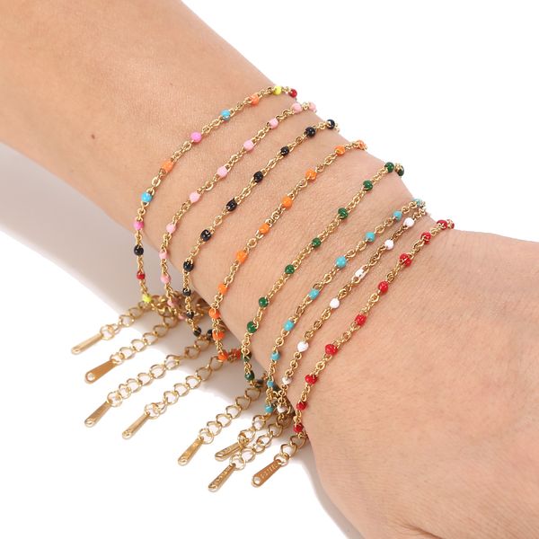 

1pcs stainless steel gold/steel tone beaded chain bracelet colorful enamel satellite beads bracelet fashion women gifts, Black