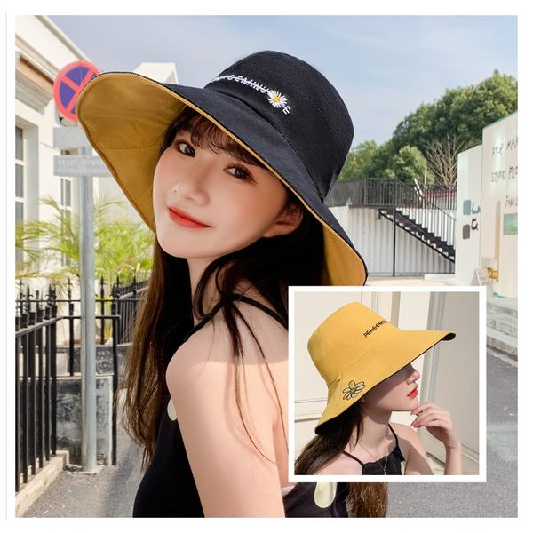 

gd letter flower fisherman sun fisherman double-sided sunshade sun hat children's travel and vacation big edge basin hat, Blue;gray