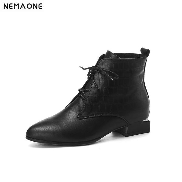 

nemaone women ankle boots corss-tied low heels autumn ladies shoes woman party prom pumps ladies boots, Black