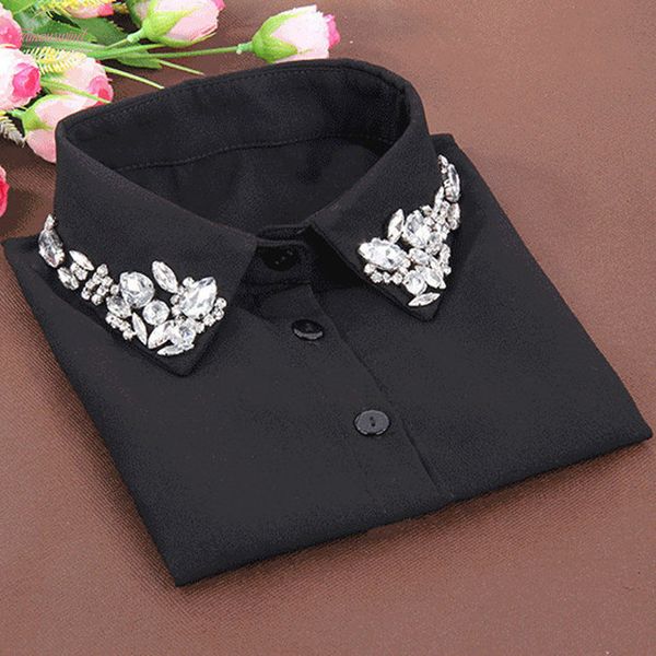

korean fashion white half shirt detachable high grade crystal female blouse fake collar blouses peter pan detachable collar