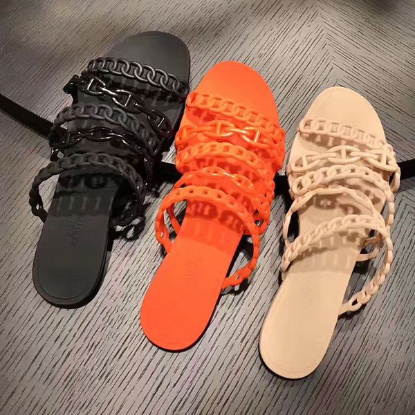 

woman Designer sandals Chaine d'Ancre chain design slippers jelly rubber chaine rivage sandals Beach Flip Flops 7ccolor