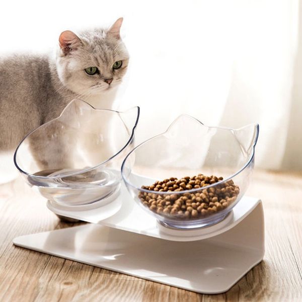 

cat bowls with stand pet feeder double food diner bowl set perfect for cats ultra small oblique pet bowl-transparent