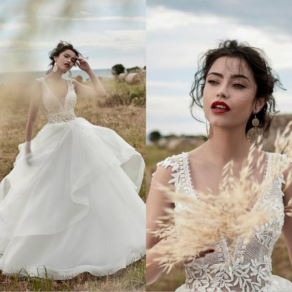 

a line bohemian wedding dresses lace appliques v neck robe de mariee cap sleeve boho beach wedding dress vestidos de novia, White