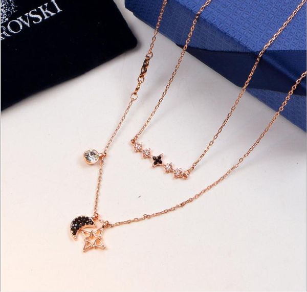 

necklace full diamond micro-encrusted clavicle chain classic minimalist, Black