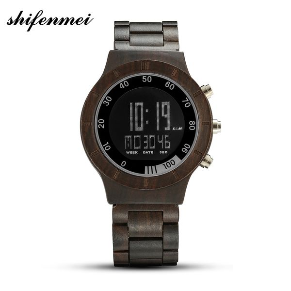 

2019 shifenmei new stylish male electronic watch wooden electronic watch homines vigilias habentes gift commemorative, Slivery;brown