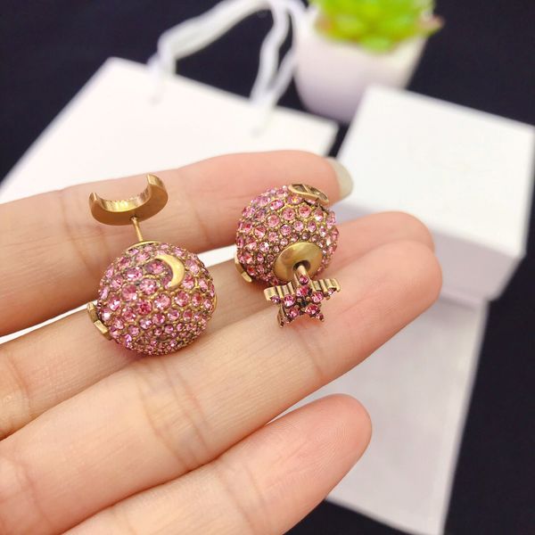 

d home/dijia seiko high version moon star diamond earrings female bronze plated gold earrings, White