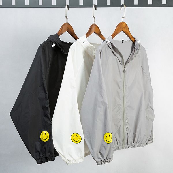 

vogue hooded jackets men smile face printed pullover jacket fashion tracksuit coat men hip streetwear jacket clothes, Black;brown