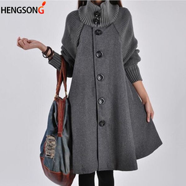 

spring autumn outerwear long sleeve high colalr blend coat single-breasted women's windbreaker winter cloak knit woolen coat, Black