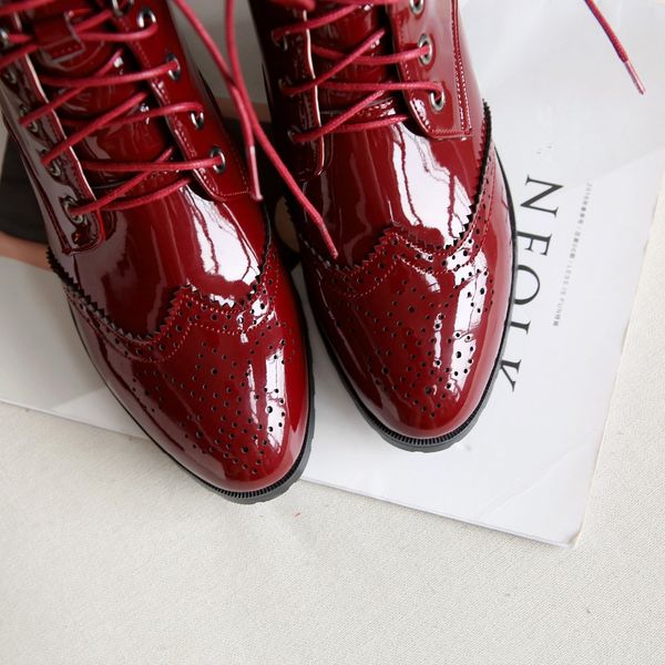 

women ankle boots woman winter shoes size 34-43 square heels round toe patent pu lace up cut outs 2018 new design sb162, Black