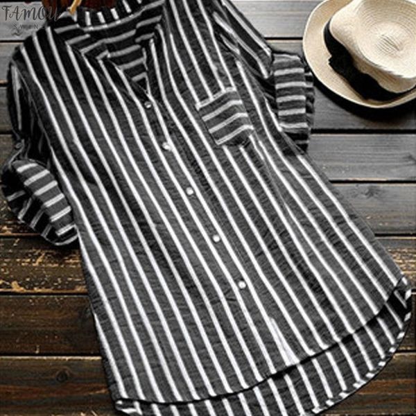 

summer new fashion women long sleeve striped v neck blouse casual ladies loose stripe shirts plus size s 5xl, White
