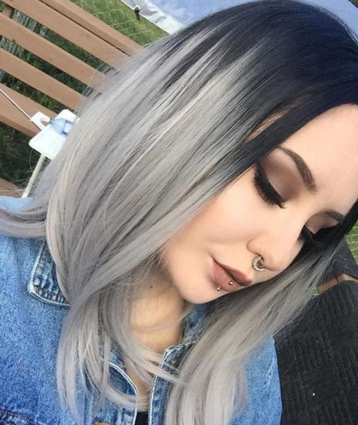 Ma Am Wig Black Gray Gradual Change In Bobo Short Straight Hair