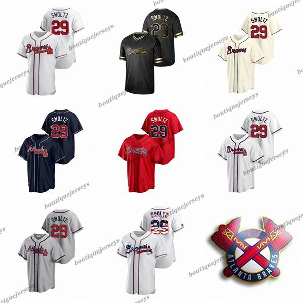 

пользовательских мужчины женщины дети атланта выдерживает 29 джон smoltz главная черный серый белый красный кремовый navy бейсбола трикотажн, Blue;black