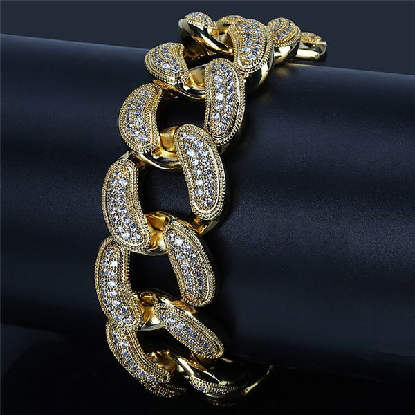 Largo Pesante 28mm 22cm Bracciale da uomo in oro placcato argento Bling ghiacciato CZ Bracciale a catena cubana da uomo Hip Hop Punk Gioielli Regali