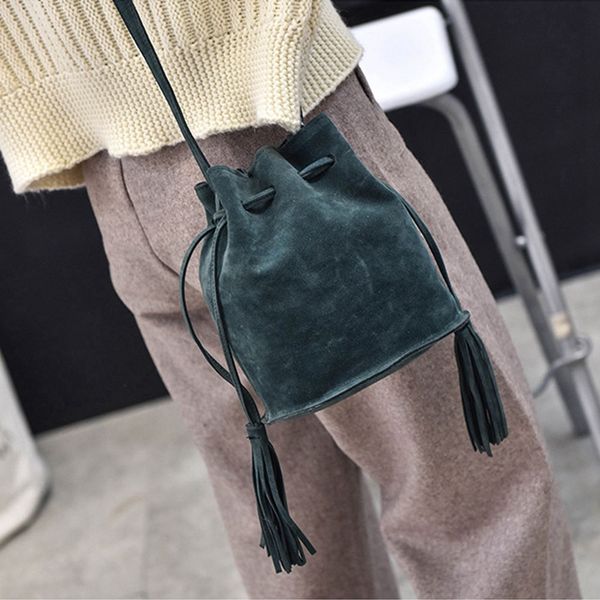 

new-new style fashion solid women pu leather shoulder bag messenger bucket shape satchel women tote purse handbag green