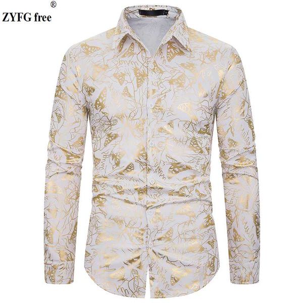 

summer autumn men fashion casual shirt mens long sleeve shirts butterfly print turn-down collar shirt bronzing print design, White;black