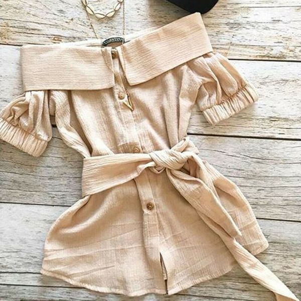 

toddler baby girl off shoulder turn down collar single breasted shirt dress outfits casual solid long shirts, White;black