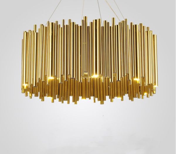 Moderne Luxus-LED-Kronleuchter-Beleuchtung, Gold-Edelstahl-Lampe, rechteckig, Esszimmer, Küche, Hängeleuchten, LLFA