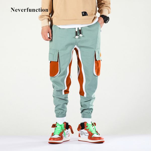 

men multi-color patchwork loose casual harem pants fashion cargo pant tactical streetwear hip hop joggers trousers sweatpants, Black