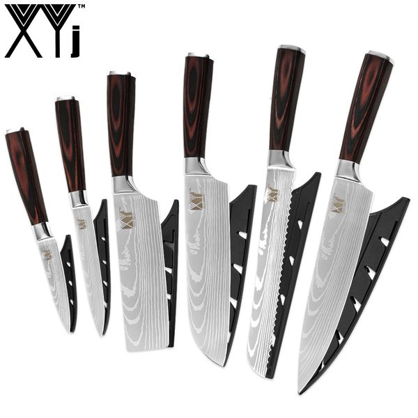 Xyj Kitchen Knives High Class Laser Damascus Pattern Sharp Blade