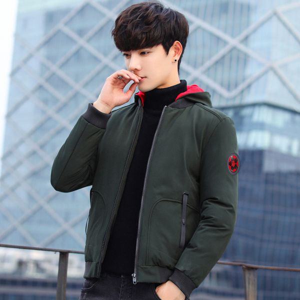 

even hat cotton-padded clothes male winter self-cultivation solid color loose coat man loose coat men's cotton, Black