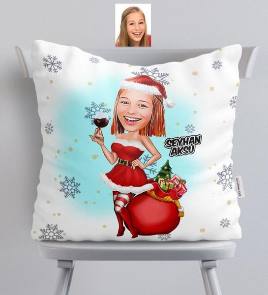 

personalized christmas themed lady caricature of satin pillow-1 pillow case