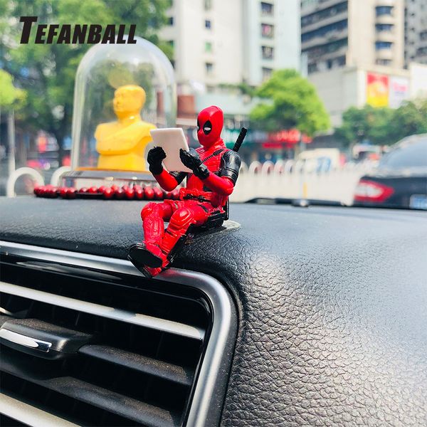 Car Ornaments Deadpool Marvel Shaking Head Doll Action Figure Sitting Model Anime Mini Doll Car Decoration Accessories Best Accessories For Your Car