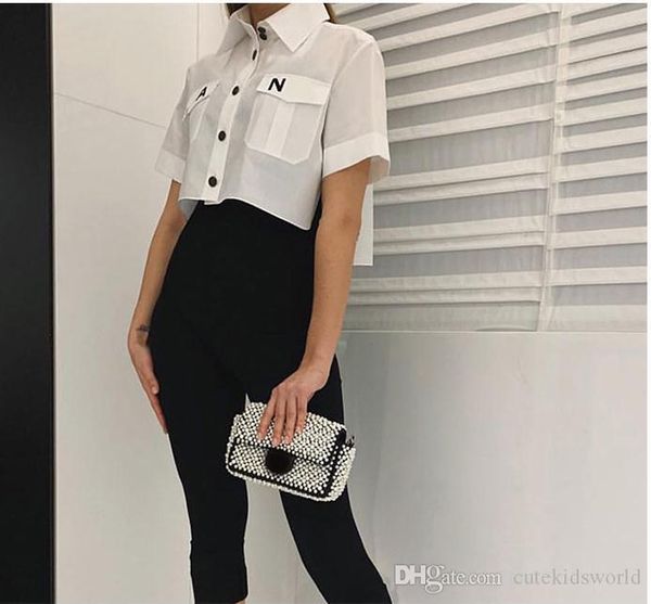 

Женщины 2019 моды Turn Down Воротник карманной рубашка блузка рубашка смазливого письм