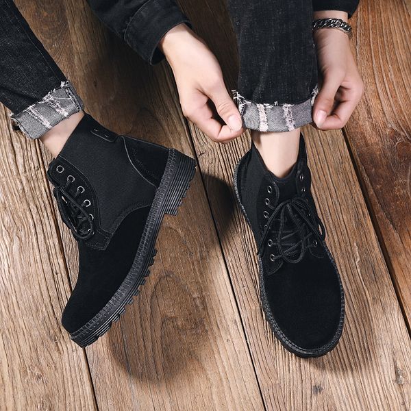 

crmdeox british style new boots men winter leather men boots lace up high shoes safety shoes botte homme drop shipping, Black