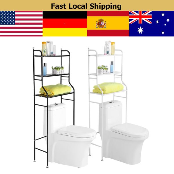 

1 set 3-tier iron toilet towel storage rack holder punch-over bathroom shelf organizer for store shampoo/towel tissue box