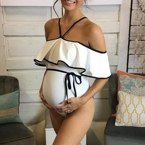 

telotuny ladies bandage swimsuit women floral print bikinis swimsuit beachwear pregnant maternity swimsuit suit l0114, White