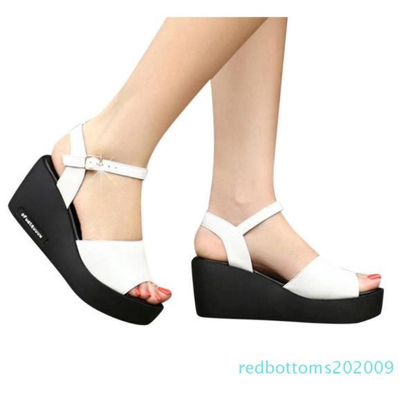 

fashion fish mouth platform sandals women wedge high heels shoes classics buckle strap beach sandal woman zapatos de mujer r09, Black