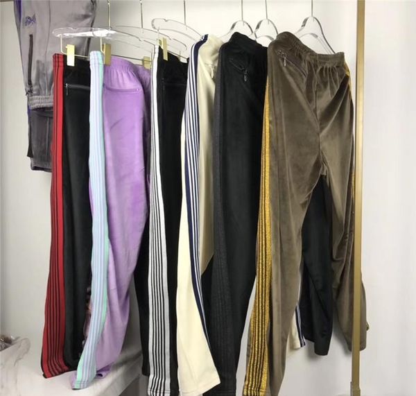 

embroidery awge needles sweatpants fashion pants for men women butterfly striped joggers velvet needles pants awge xsq, Black