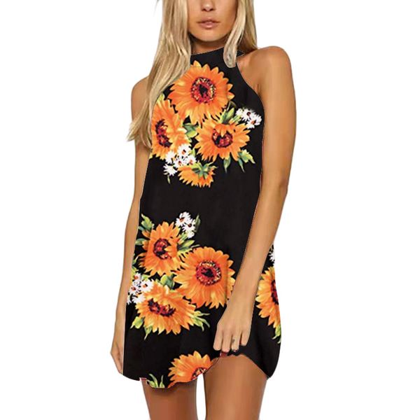 

Womens Summer Sexy Flower Print Dresses Halter Mini Sleeveless Backless Clothing Fashion Beach Night Club Casual Apparel