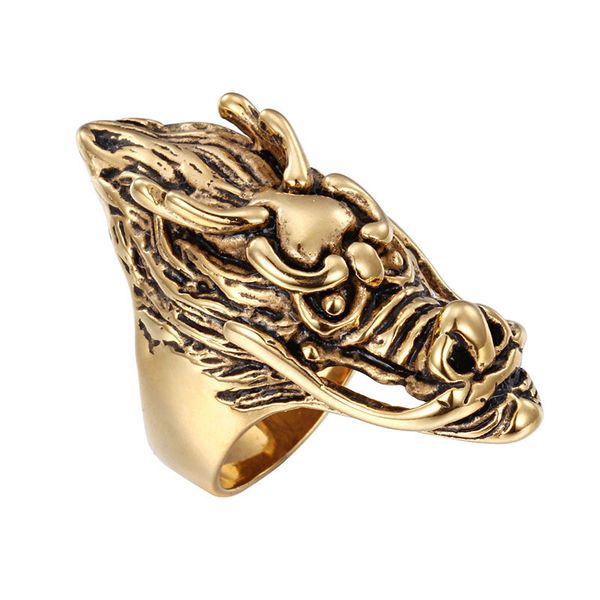 

hip hop punk chinese style the dragon head design stainless steel finger rings jewelry, Silver