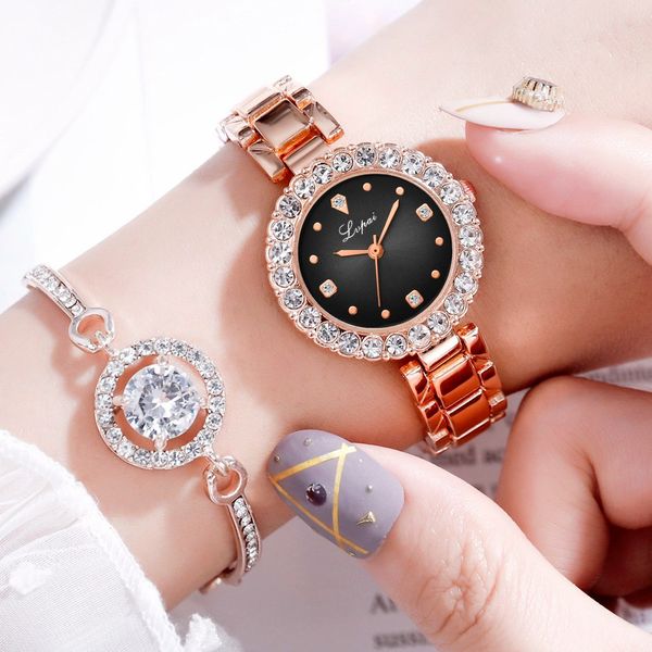 

lvpai brand fashion rose gold wristwatch luxury women bracelet watches casual stylish female gift clock 2 pcs set zegarek damski, Slivery;brown