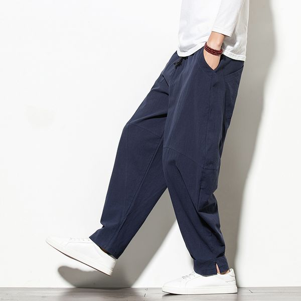 

chinese style cotton pants men 2020 new streetwear harem pants men trousers joggers hip hop sweatpants, Black