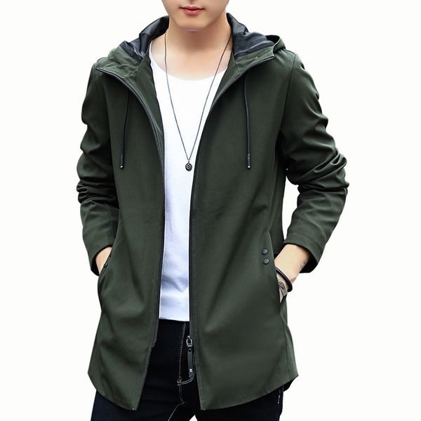 

spring and autumn men's jacket simple korean casual fashion coat mid-length hooded outerwear overcoat outergarment windbreaker, Black;brown