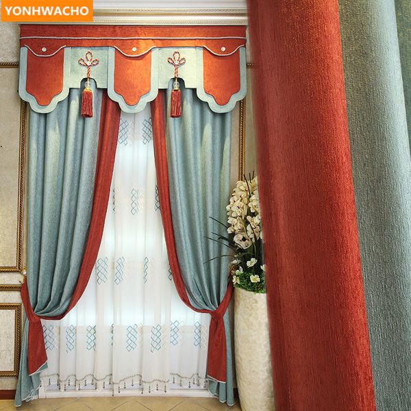 

custom curtains european luxury simple modern living room chenille thick solid cloth blackout curtain tulle valance drape n976