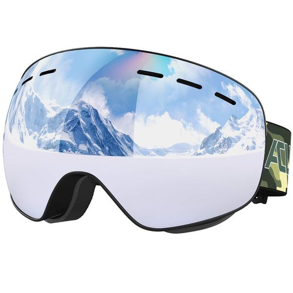 

ski lens ski goggles frameless snow snow board goggles dual lens with anti fog & protection for men,women & youth winter outdoor equipment, Blue