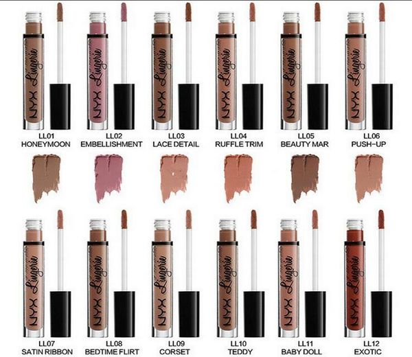 

Nyx lip lingerie liquid matte lip cream lip tick 12 color charming long la ting brand makeup lip tick lip glo hipping