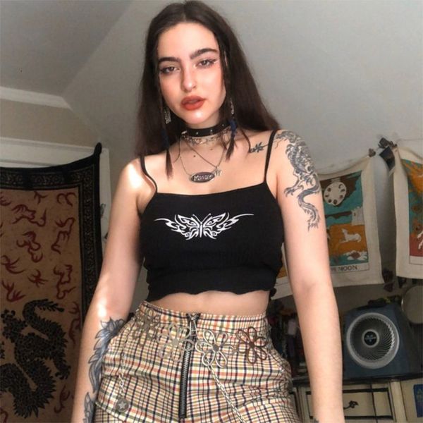 

butterfly navel-exposed printing slim all-match camisole 2020, White